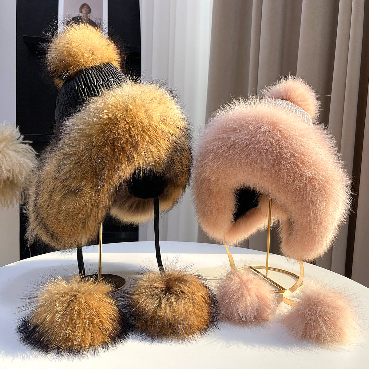 Winter new fox fur hat Lei Feng hat wool sweet and cute plus velvet warm ear protection women's hat real wool