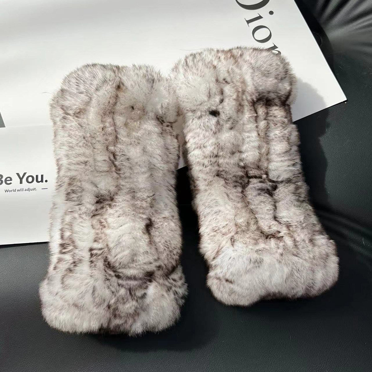 Real otter rabbit fur gloves cute thickened double-sided fur gloves real hair half-fingered elastic gloves