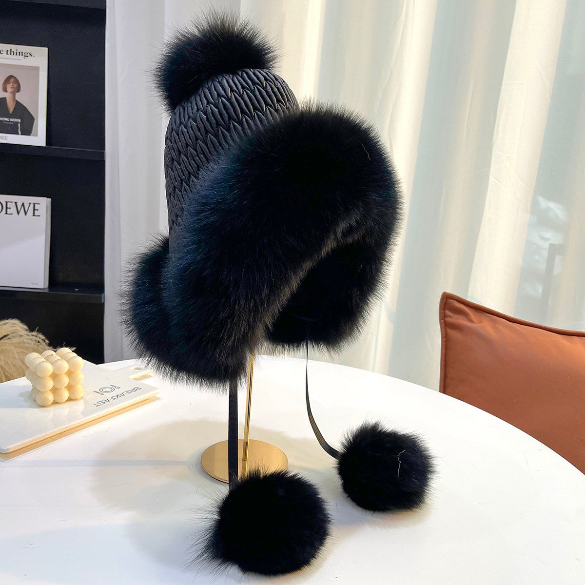 Winter new fox fur hat Lei Feng hat wool sweet and cute plus velvet warm ear protection women's hat real wool