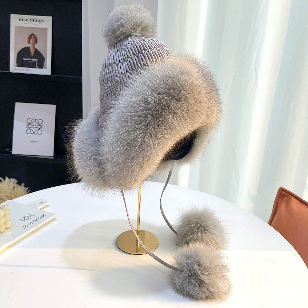 Winter new fox fur hat Lei Feng hat wool sweet and cute plus velvet warm ear protection women's hat real wool