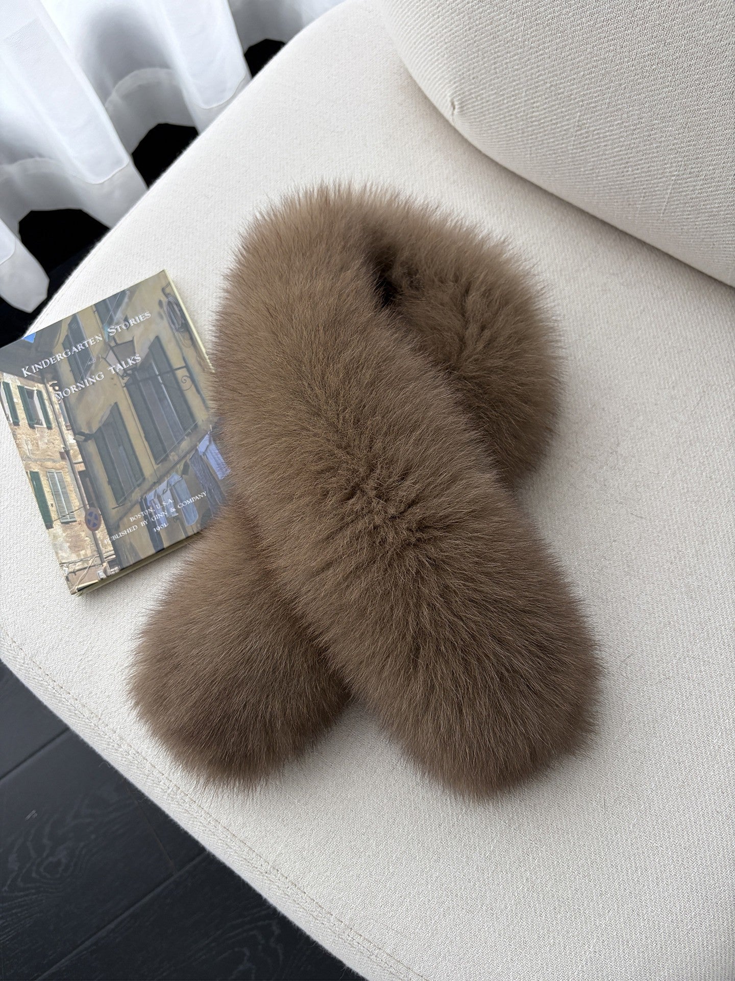 Coffee Brown fox fur pull-through winter scarf