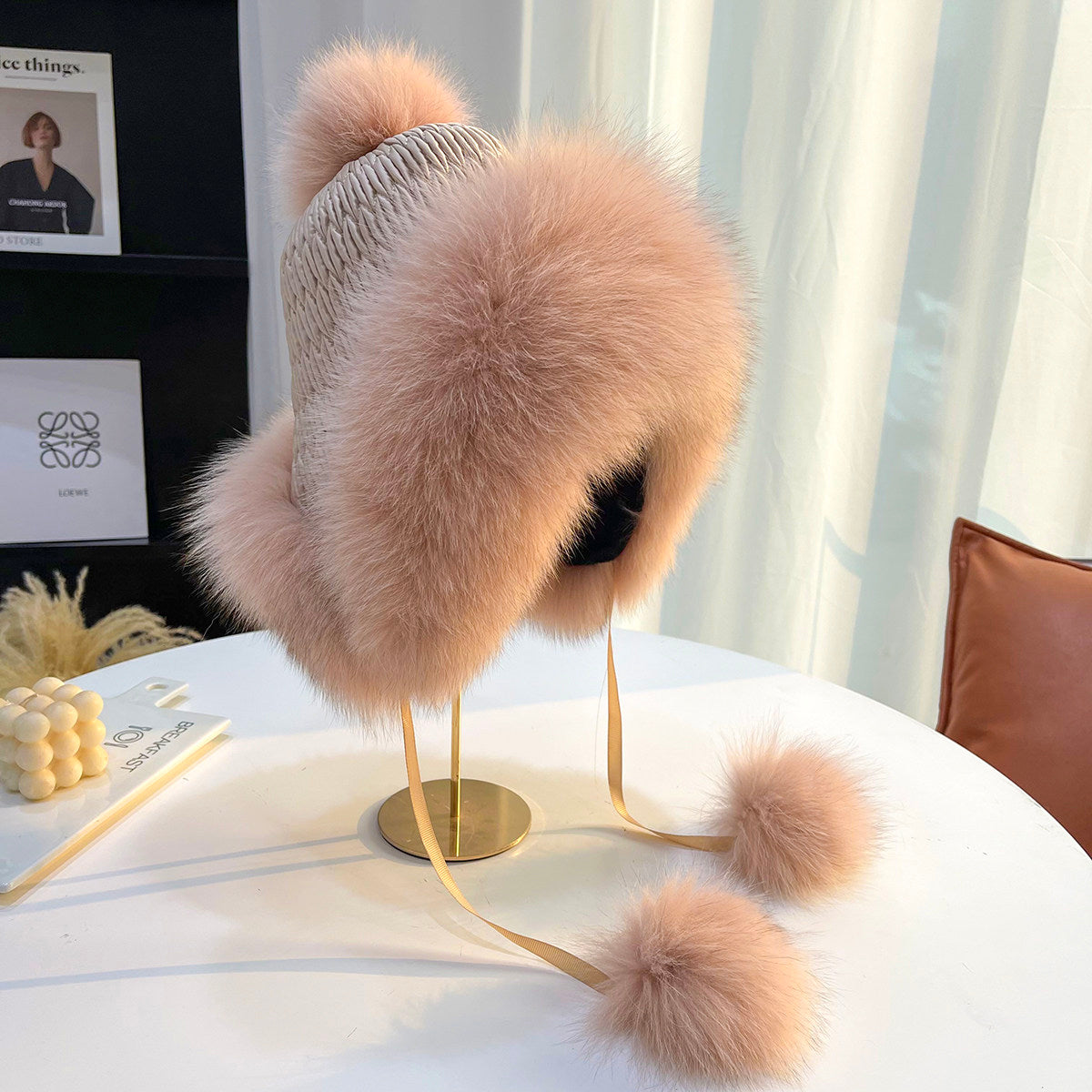 Winter new fox fur hat Lei Feng hat wool sweet and cute plus velvet warm ear protection women's hat real wool
