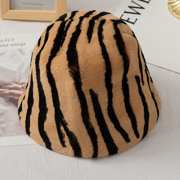 Camel zebra rex rabbit fur bucket hat, product view