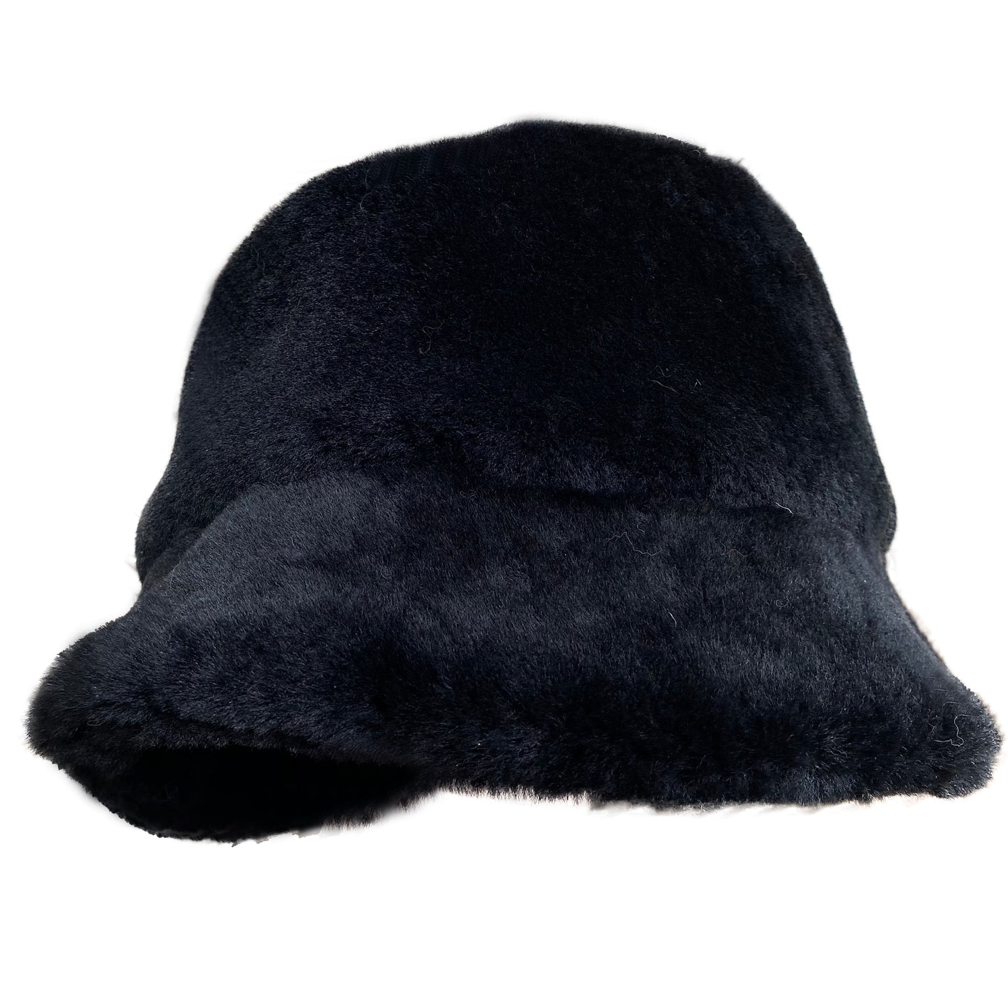 Black genuine leather short-brim bucket hat detail
