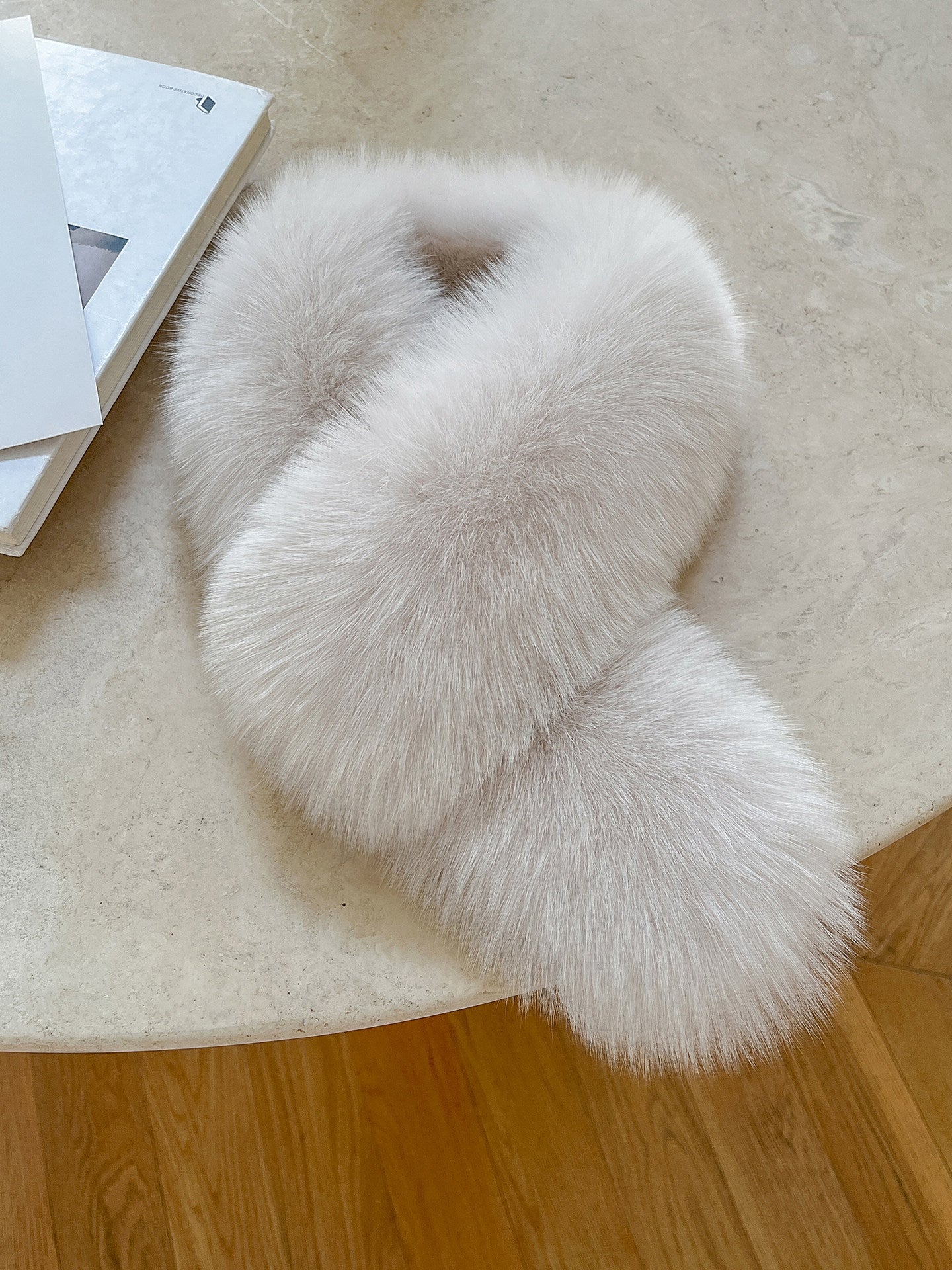 Blush Pink fox fur pull-through winter scarf