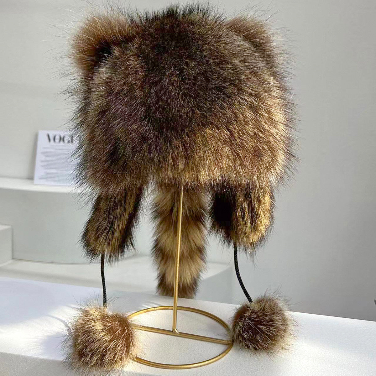 Little raccoon ear protection hat American raccoon fur Lei Feng overlord hat winter warm boys and girls adult fur hat