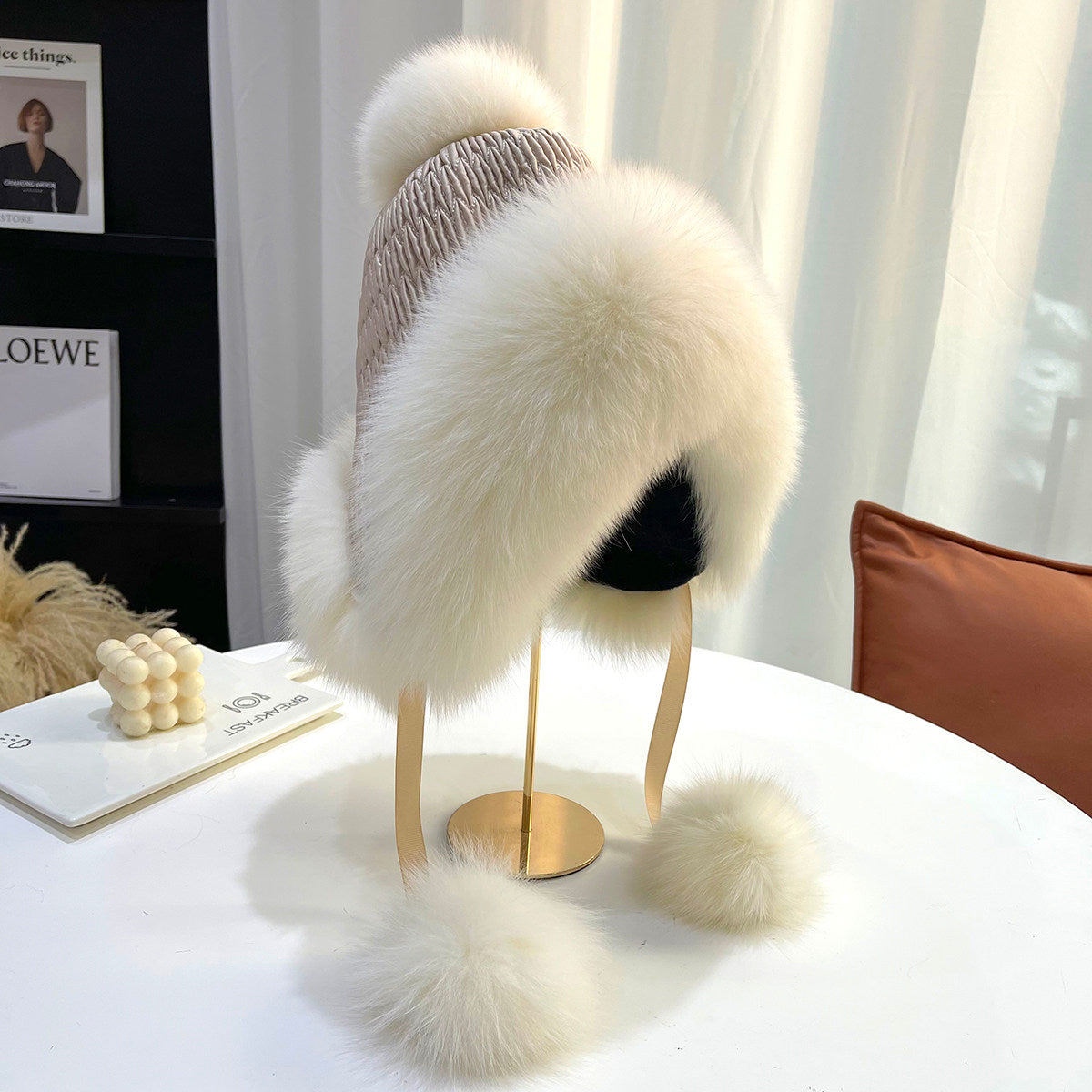 Winter new fox fur hat Lei Feng hat wool sweet and cute plus velvet warm ear protection women's hat real wool