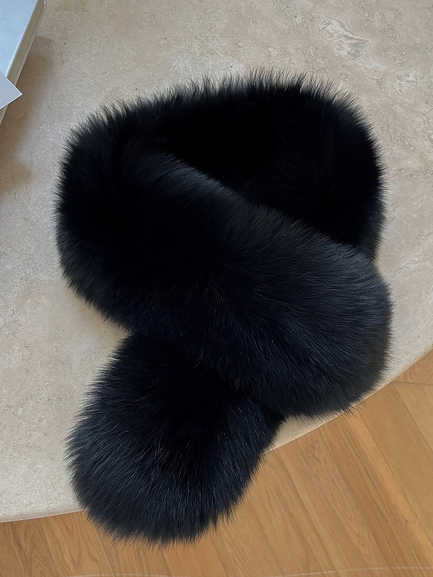 Natural Black fox fur pull-through winter scarf