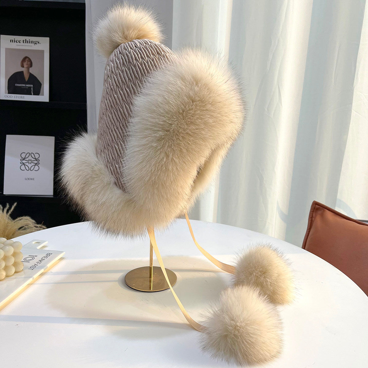 Winter new fox fur hat Lei Feng hat wool sweet and cute plus velvet warm ear protection women's hat real wool