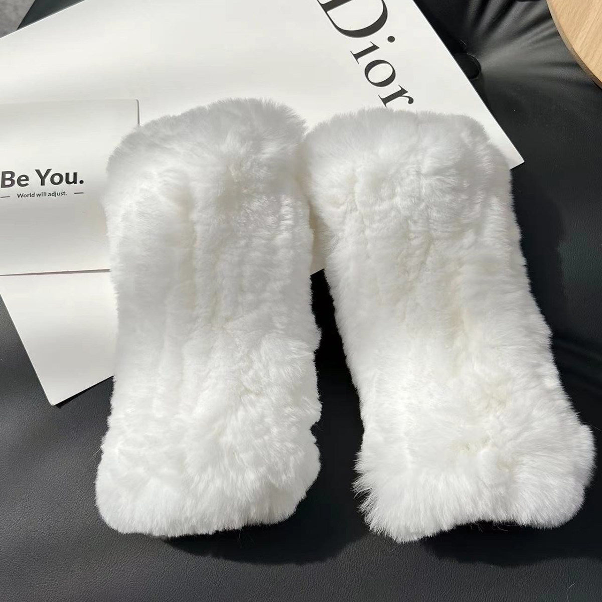 Real otter rabbit fur gloves cute thickened double-sided fur gloves real hair half-fingered elastic gloves