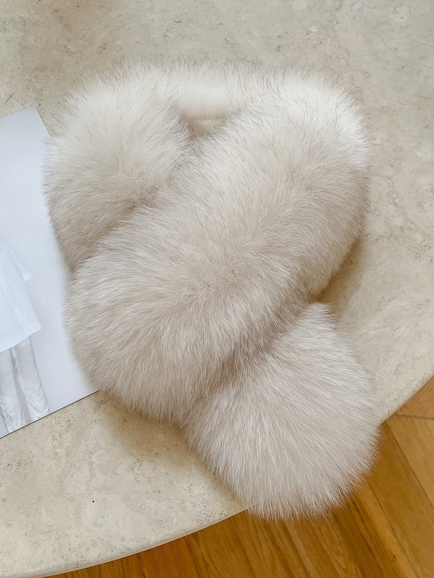Cream Beige fox fur pull-through winter scarf