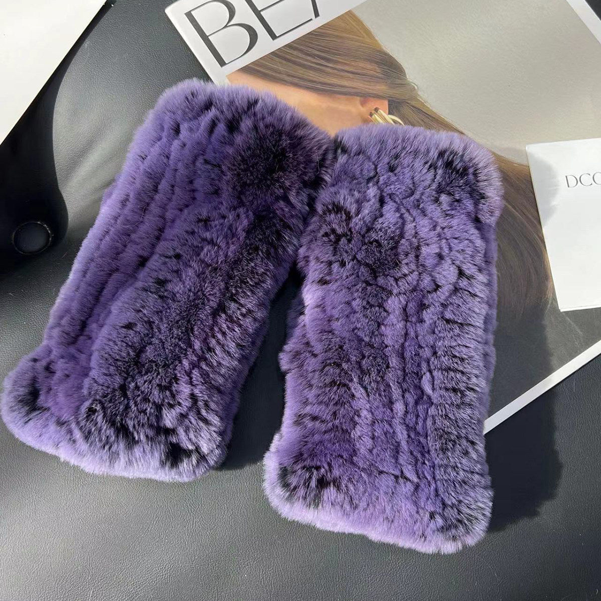 Real otter rabbit fur gloves cute thickened double-sided fur gloves real hair half-fingered elastic gloves