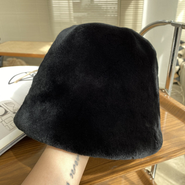 Black rex rabbit fur bucket hat, product view