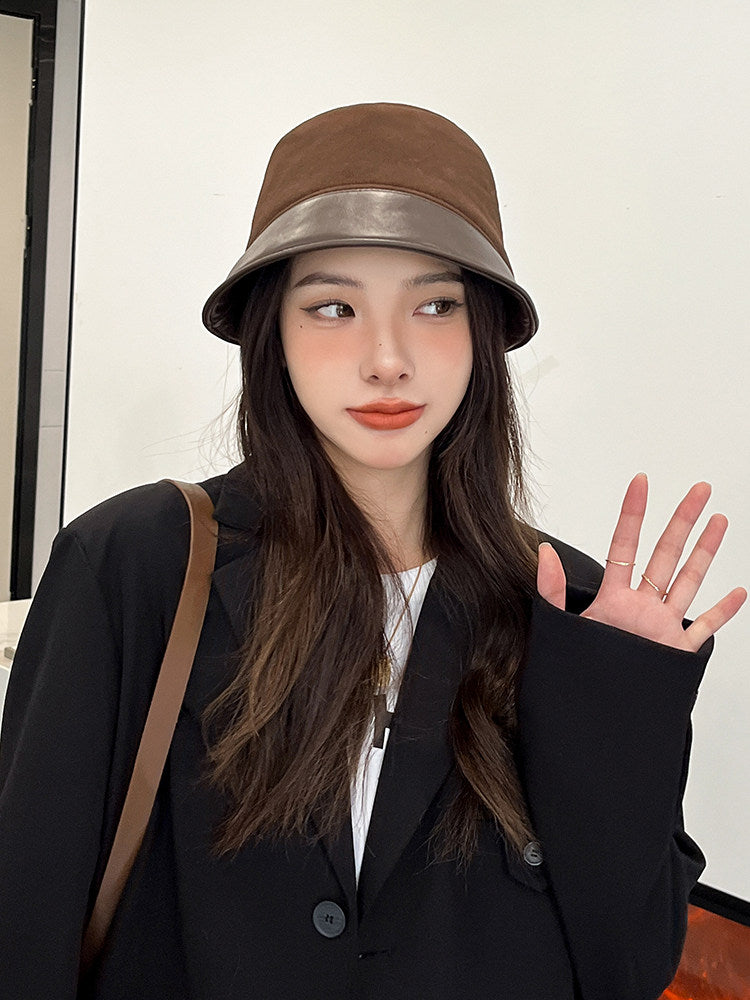羊皮渔夫帽真皮帽子女英伦风盆帽时尚日韩系贝雷帽显脸小休闲甜酷