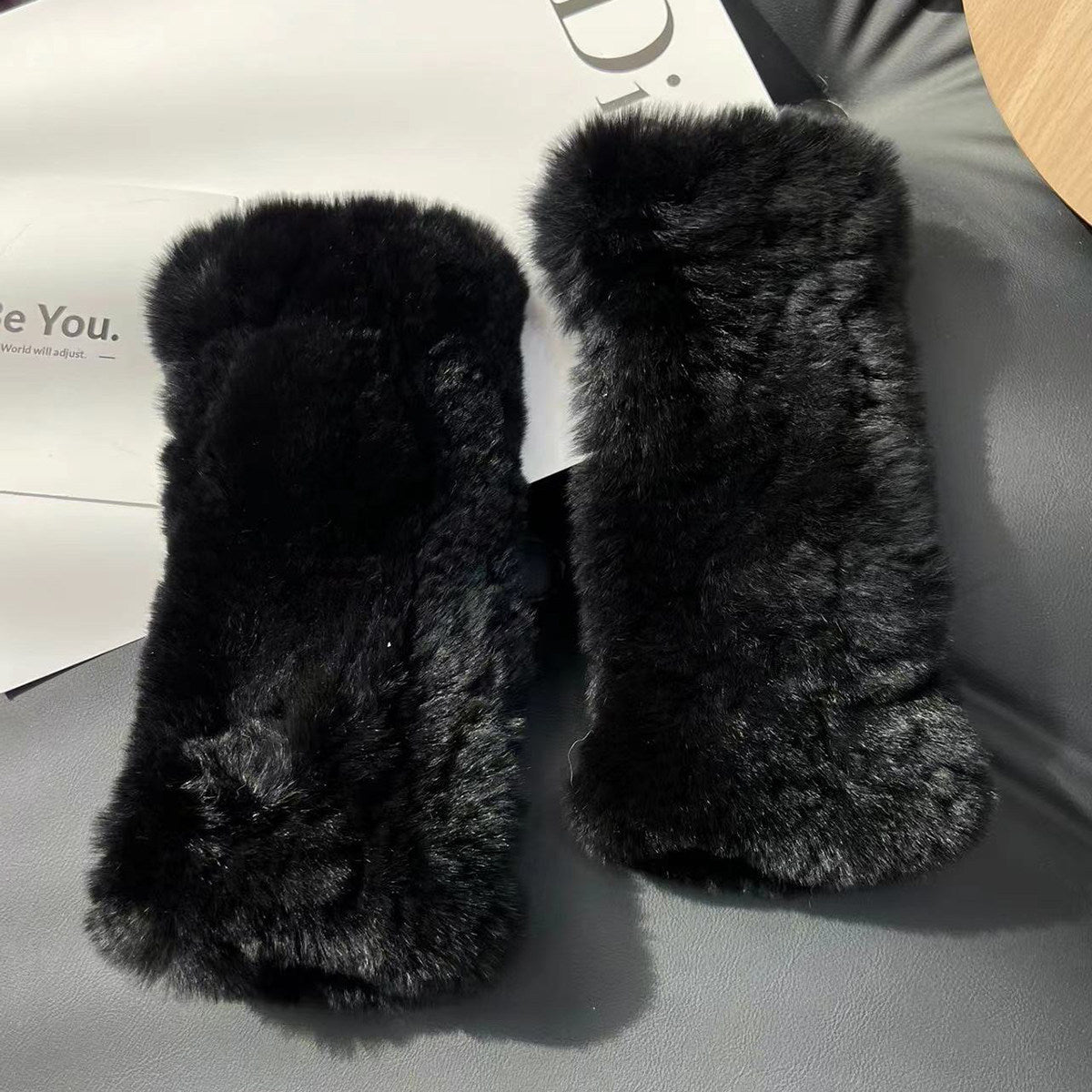 Real otter rabbit fur gloves cute thickened double-sided fur gloves real hair half-fingered elastic gloves