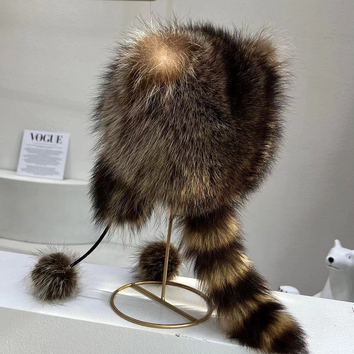Little raccoon ear protection hat American raccoon fur Lei Feng overlord hat winter warm boys and girls adult fur hat