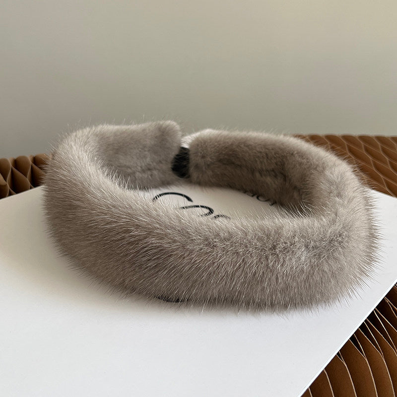 Silver Blue Mink circular collar scarf product view