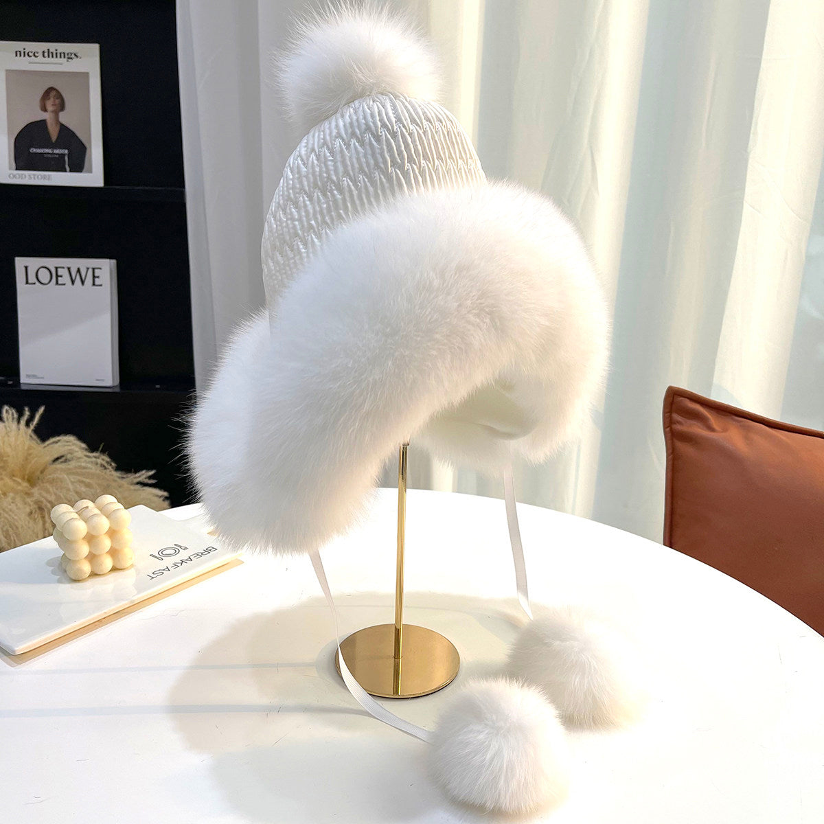 Winter new fox fur hat Lei Feng hat wool sweet and cute plus velvet warm ear protection women's hat real wool