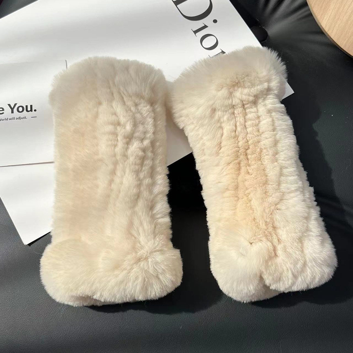 Real otter rabbit fur gloves cute thickened double-sided fur gloves real hair half-fingered elastic gloves