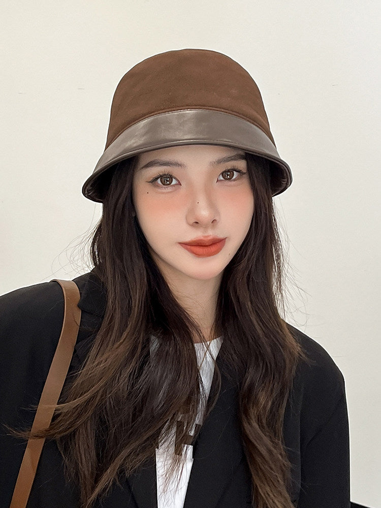 羊皮渔夫帽真皮帽子女英伦风盆帽时尚日韩系贝雷帽显脸小休闲甜酷