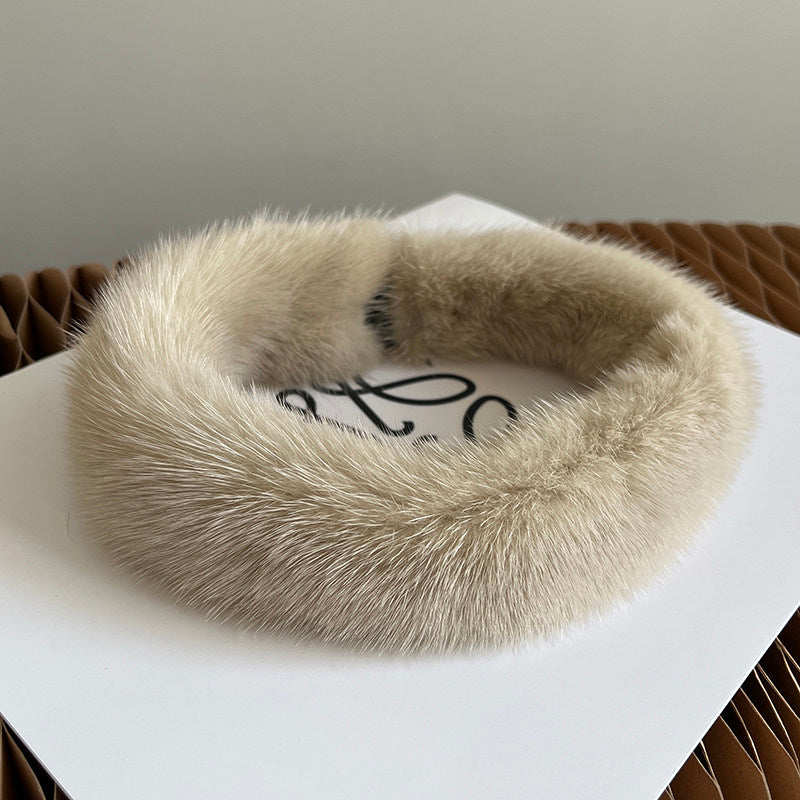 Beige Mink circular collar scarf product view