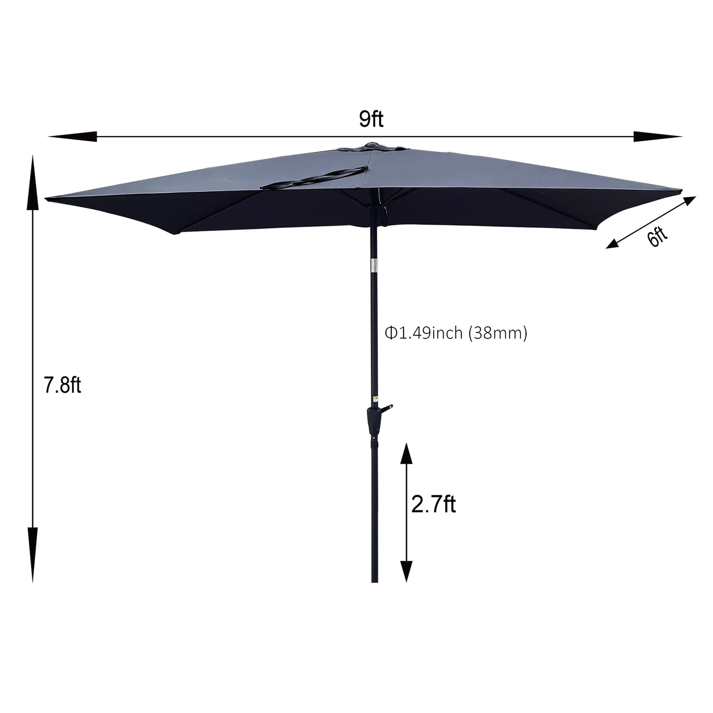 6 × 9-Foot Tilting Patio Umbrella with Crank – Anthracite – view 2