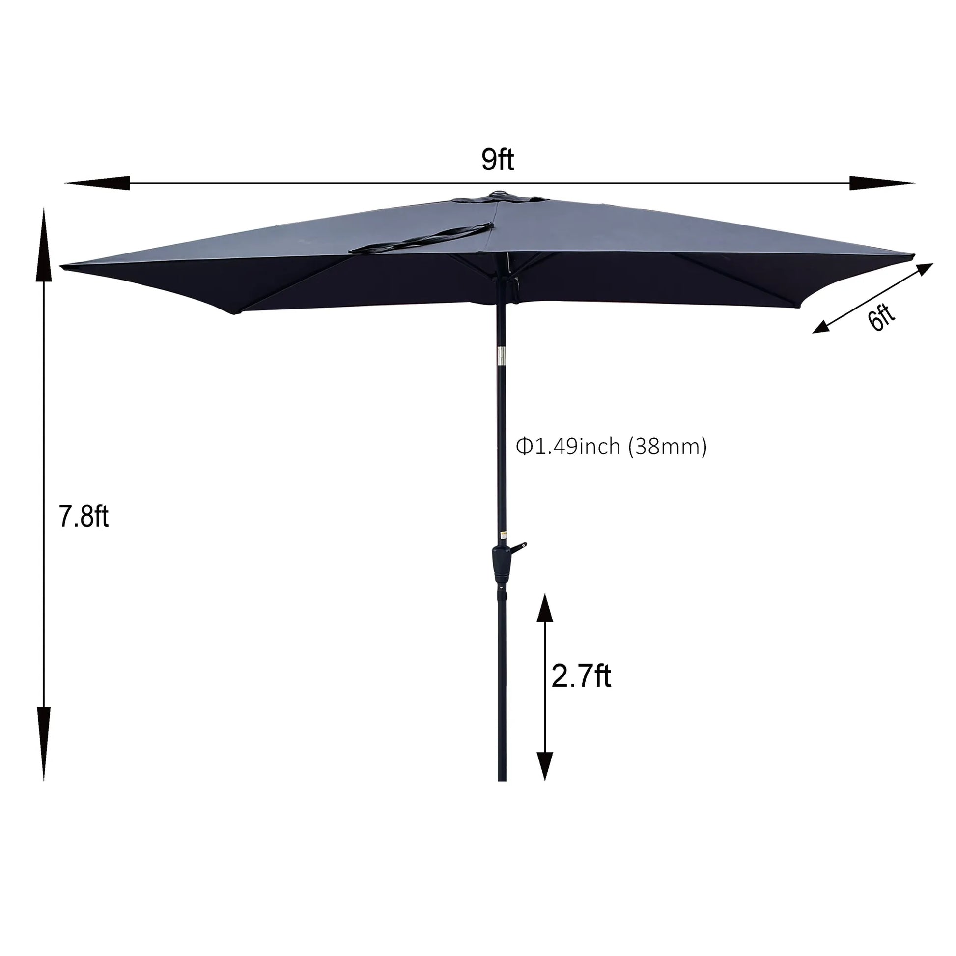 6 × 9-Foot Tilting Patio Umbrella with Crank – Anthracite – view 2