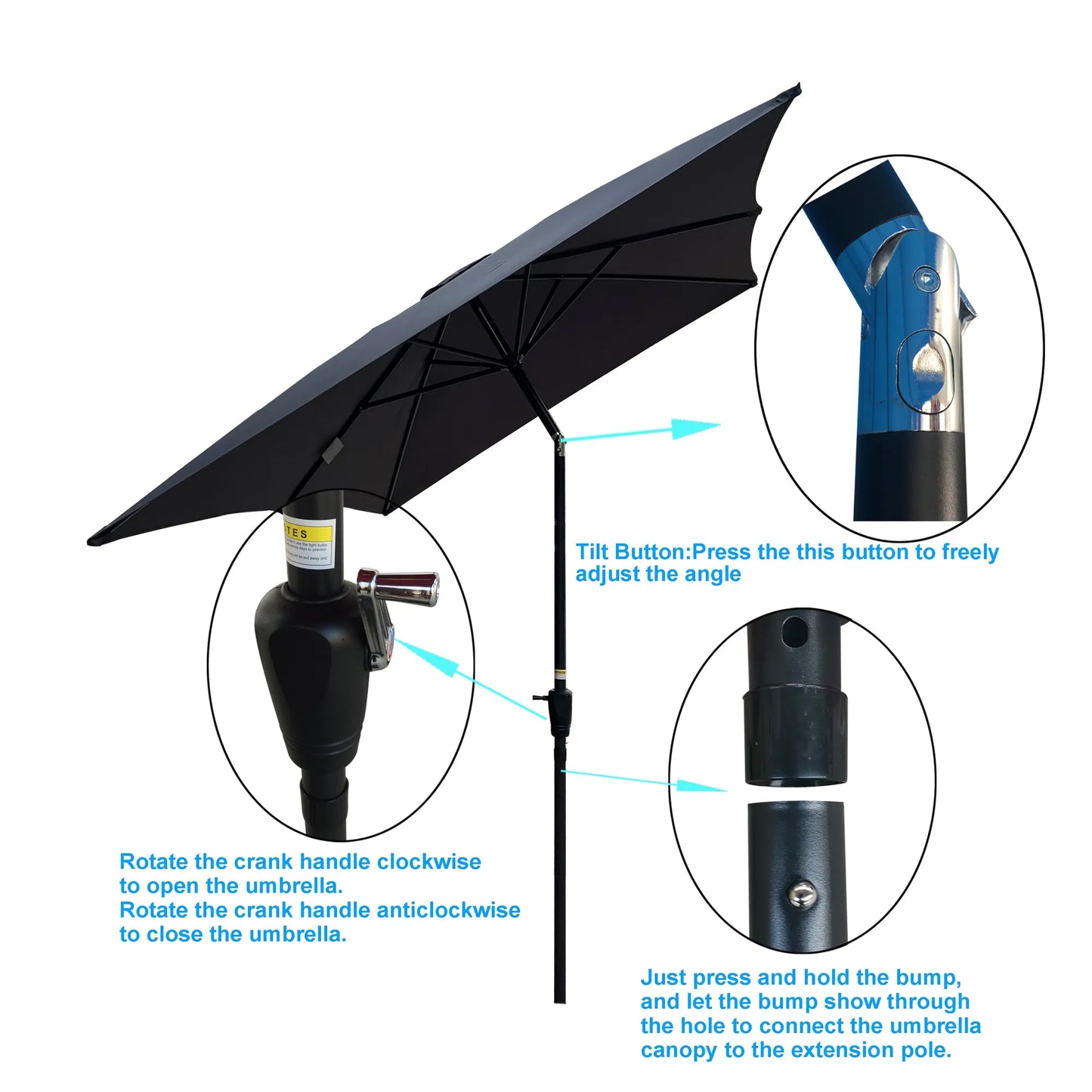 6 × 9-Foot Tilting Patio Umbrella with Crank – Anthracite – view 3