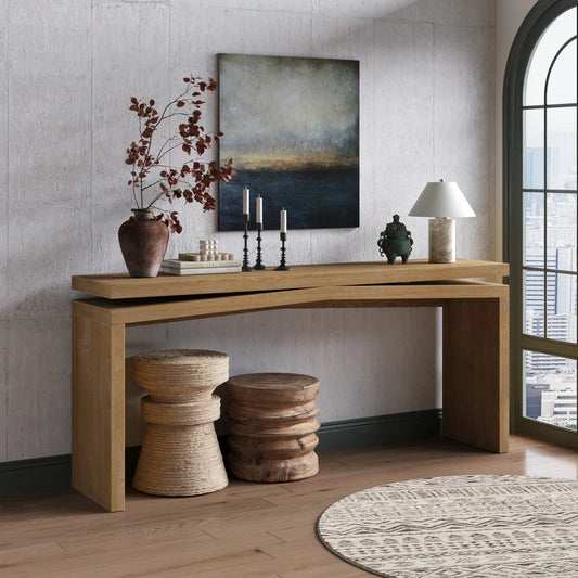 65-Inch Solid Wood Veneer Console Table – Antique Brown – view 1