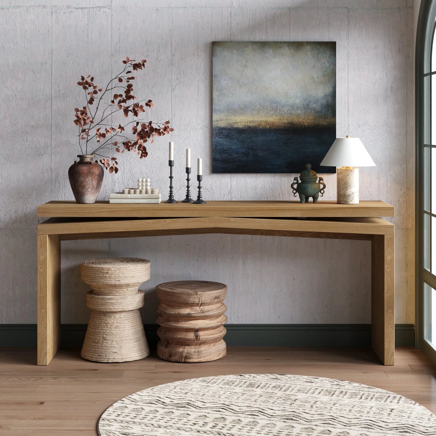 65-Inch Solid Wood Veneer Console Table – Antique Brown – view 2