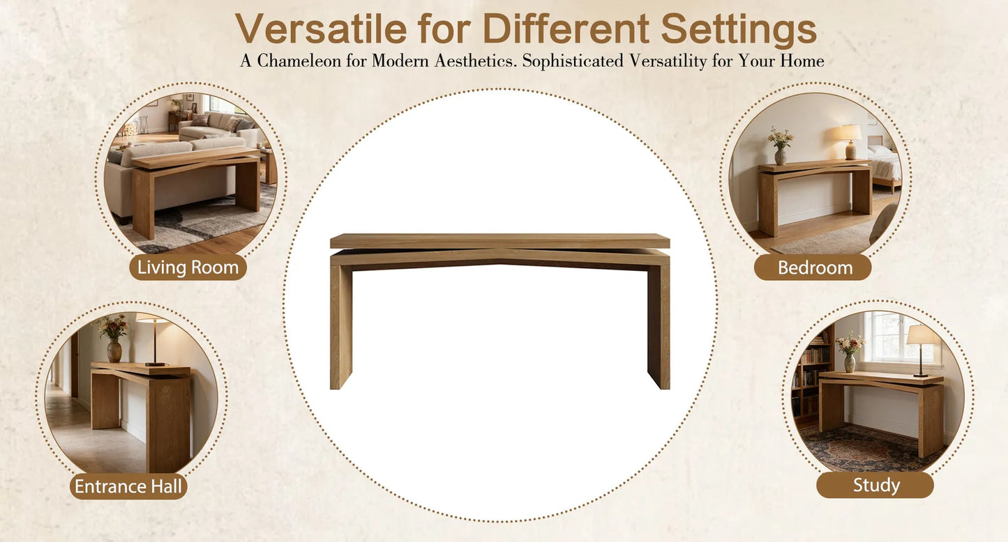 65-Inch Solid Wood Veneer Console Table – Antique Brown – view 5