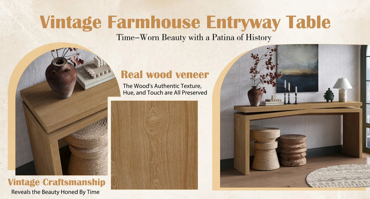 65-Inch Solid Wood Veneer Console Table – Antique Brown – view 6