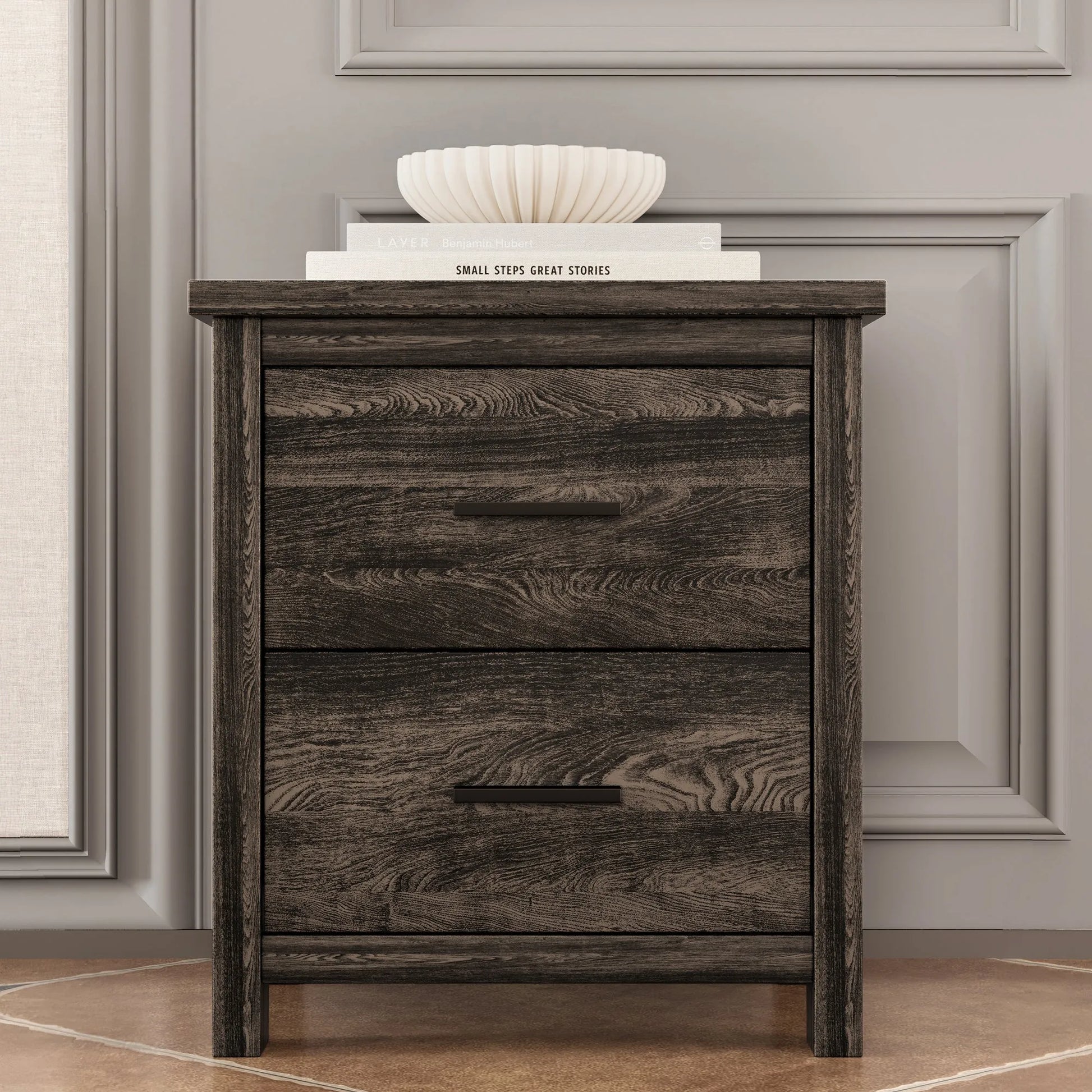4-Piece Queen Bedroom Furniture Set with Storage Bed, Nightstands and Dresser – Antique Gray – view 5