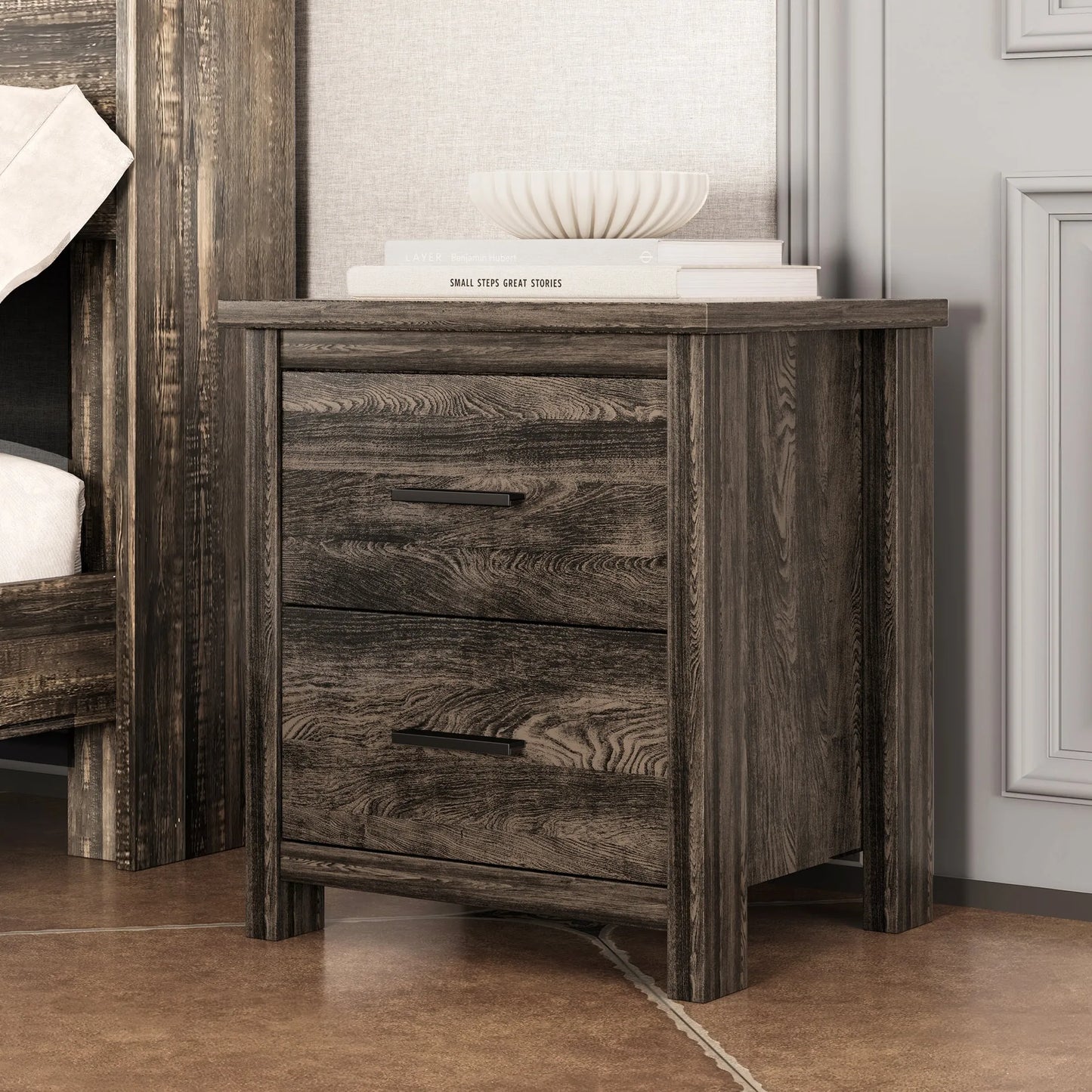 4-Piece Queen Bedroom Furniture Set with Storage Bed, Nightstands and Dresser – Antique Gray – view 6