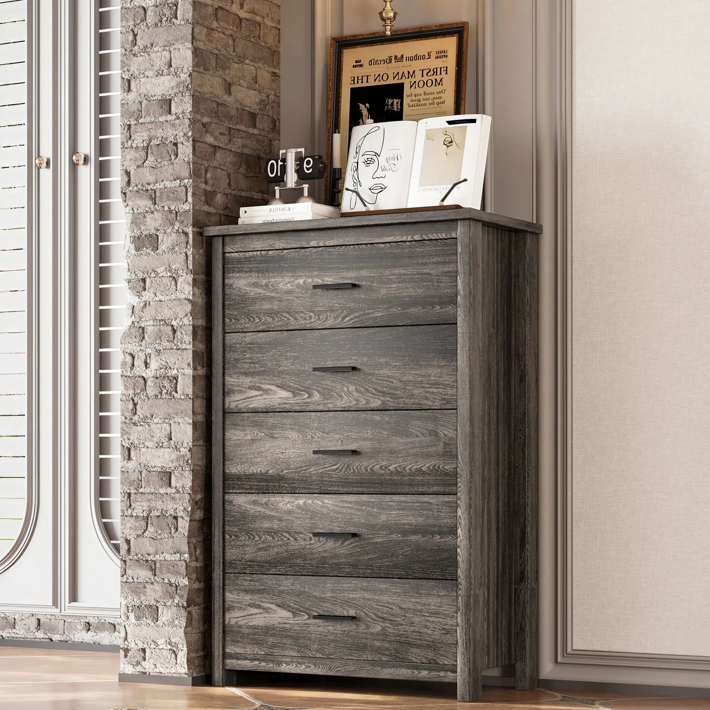 4-Piece Queen Bedroom Furniture Set with Storage Bed, Nightstands and Dresser – Antique Gray – view 7