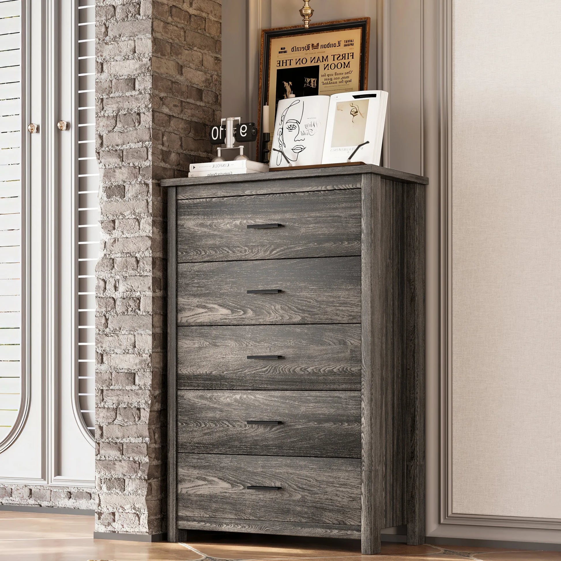 4-Piece Queen Bedroom Furniture Set with Storage Bed, Nightstands and Dresser – Antique Gray – view 7