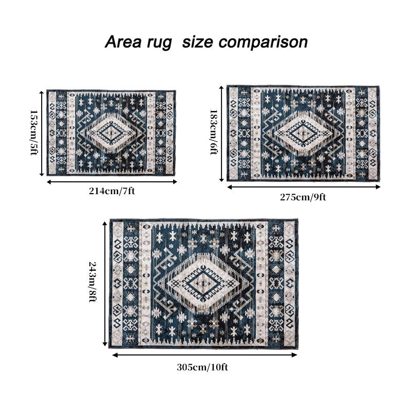Area Rug Vintage Bohemia Large Persian Non-slip Washable Rug For Living Room Kitchen Bedroom Living Room Geometry Blue/B