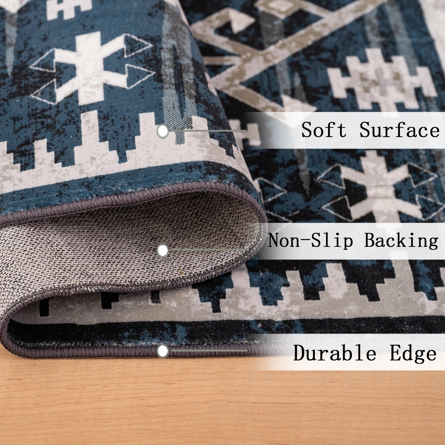 Area Rug Vintage Bohemia Large Persian Non-slip Washable Rug For Living Room Kitchen Bedroom Living Room Geometry Blue/B