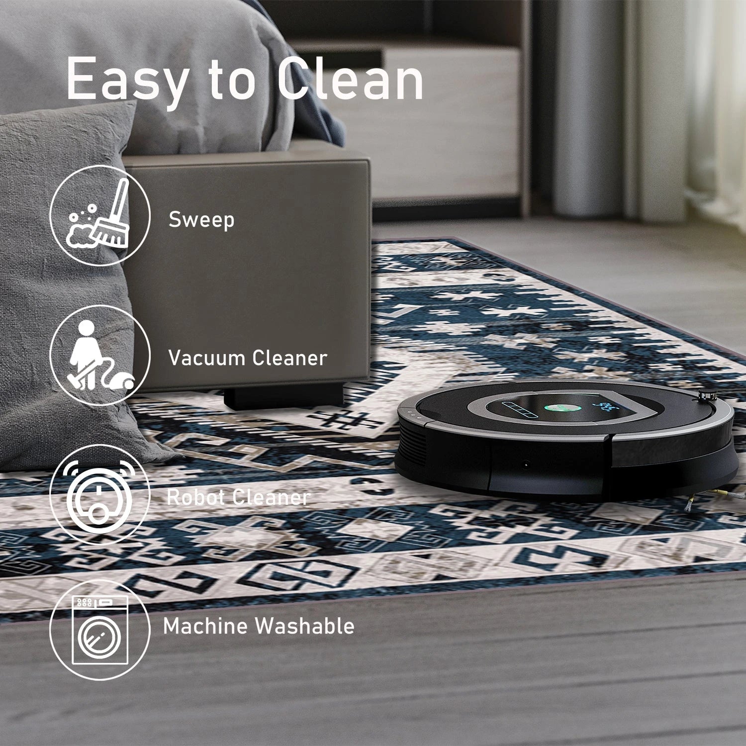 Area Rug Vintage Bohemia Large Persian Non-slip Washable Rug For Living Room Kitchen Bedroom Living Room Geometry Blue/B