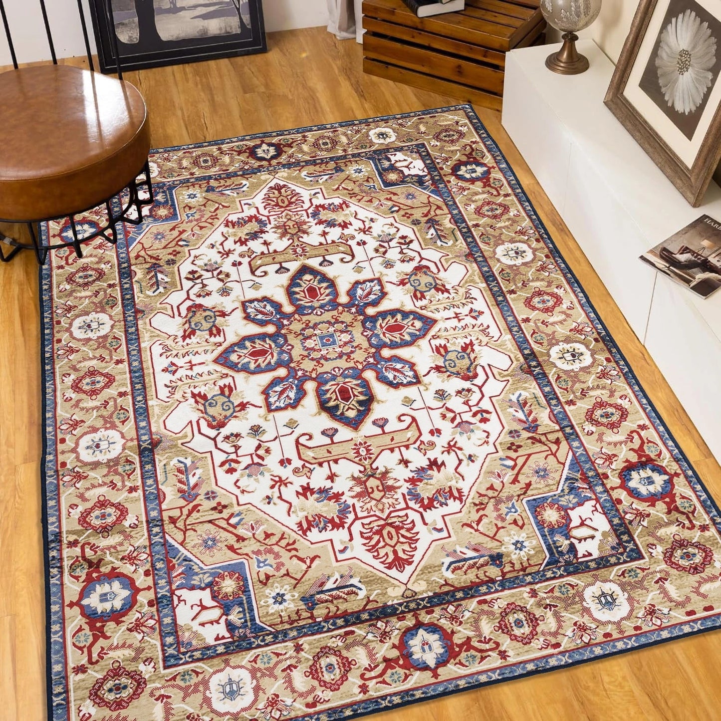 Area Rug Vintage Bohemia Large Persian Non-slip Washable Rug For Living Room Kitchen Bedroom Living Room Geometry Blue/B