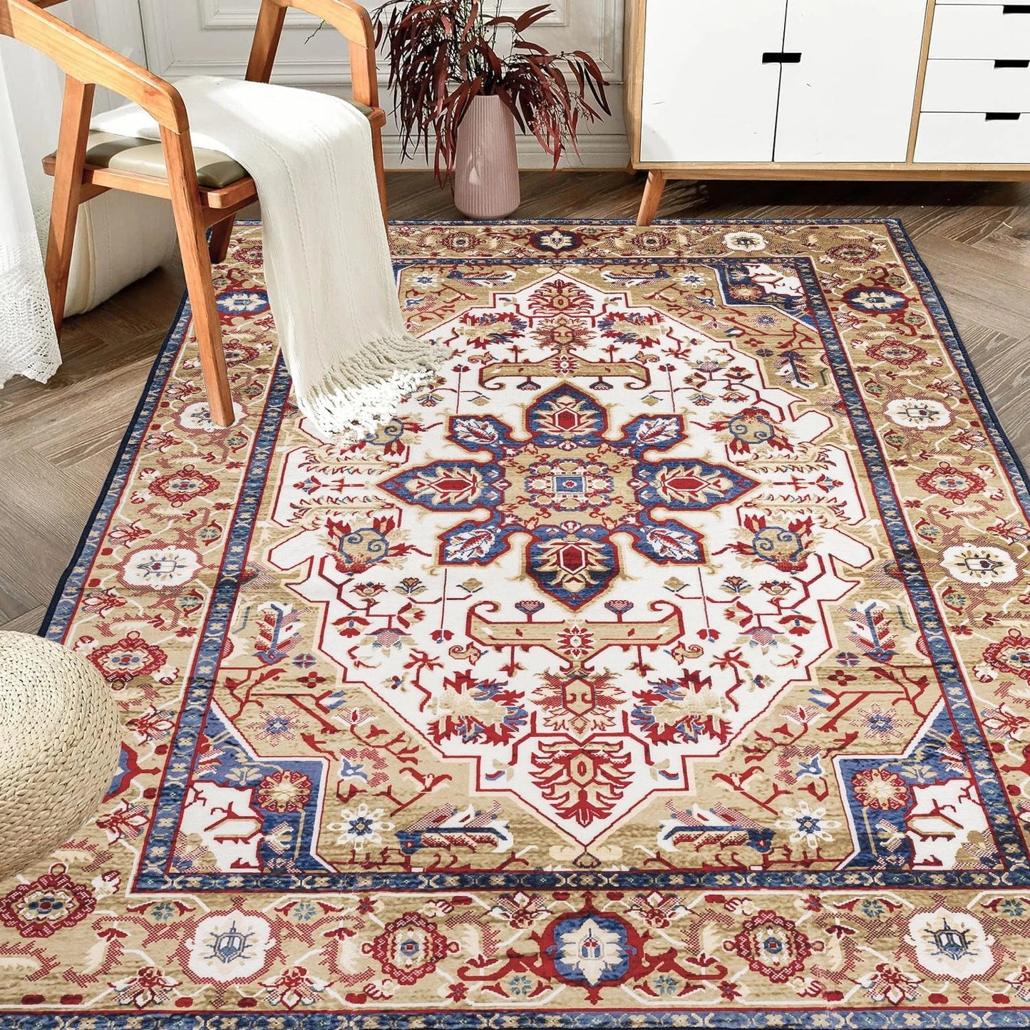 Area Rug Vintage Bohemia Large Persian Non-slip Washable Rug For Living Room Kitchen Bedroom Living Room Geometry Blue/B