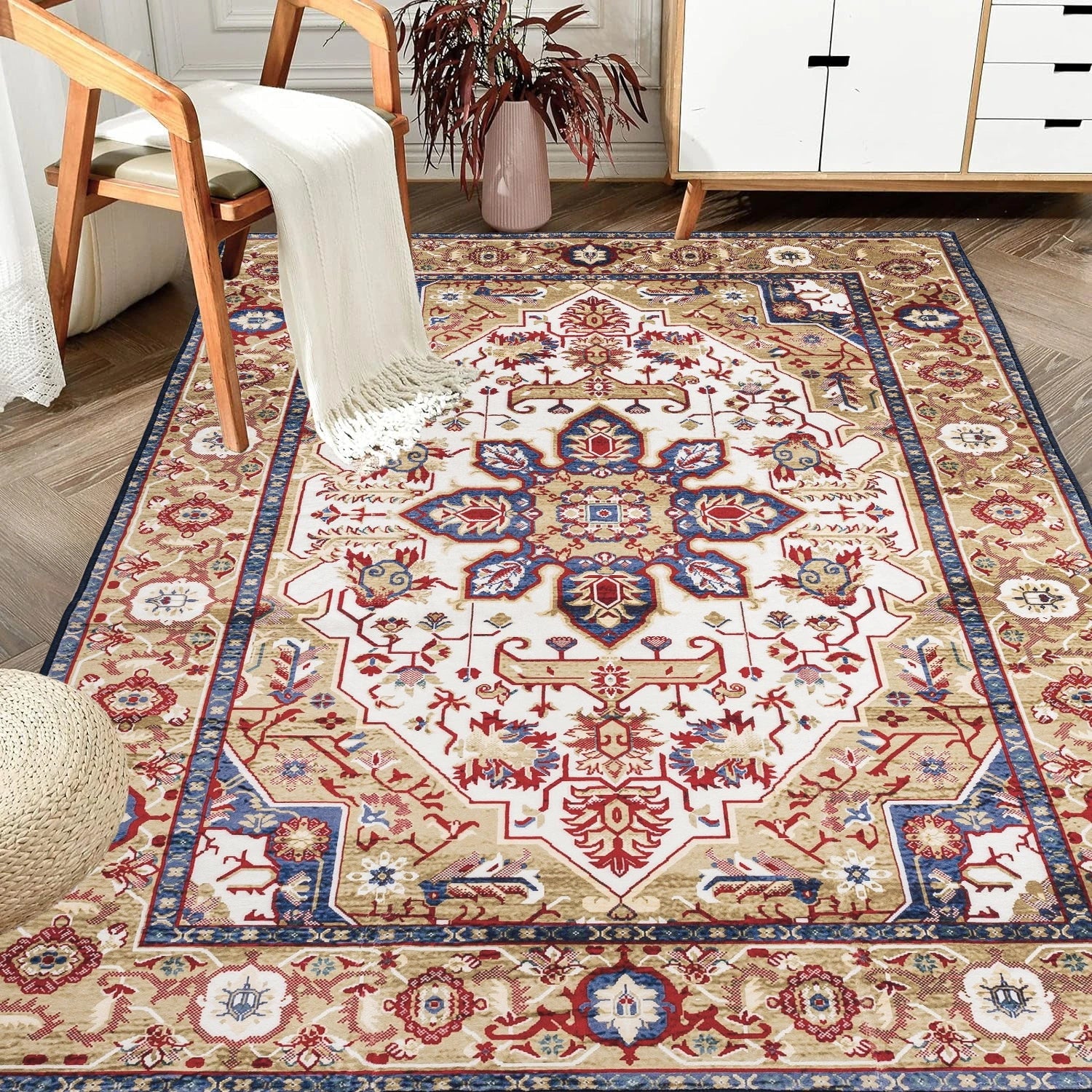 Area Rug Vintage Bohemia Large Persian Non-slip Washable Rug For Living Room Kitchen Bedroom Living Room Geometry Blue/B