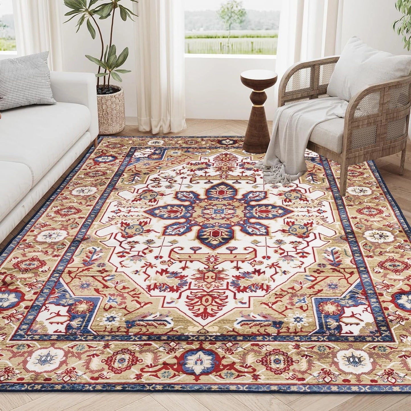 Area Rug Vintage Bohemia Large Persian Non-slip Washable Rug For Living Room Kitchen Bedroom Living Room Geometry Blue/B