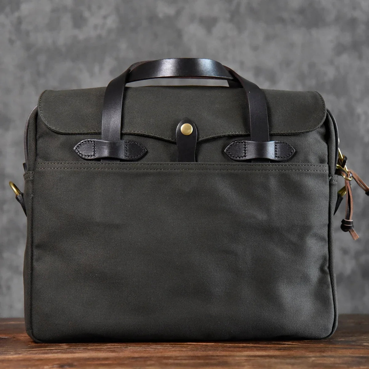 Army green oil-waxed canvas briefcase