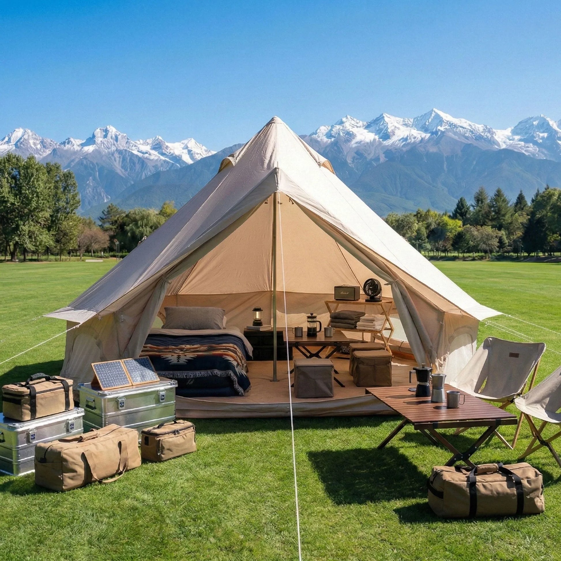 9.8-Foot Four-Season Bell Tent with Stove Jack – Beige – view 1