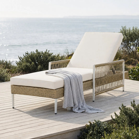 All-Weather PE Rattan Adjustable Chaise Lounge with Cushion – Beige – view 2