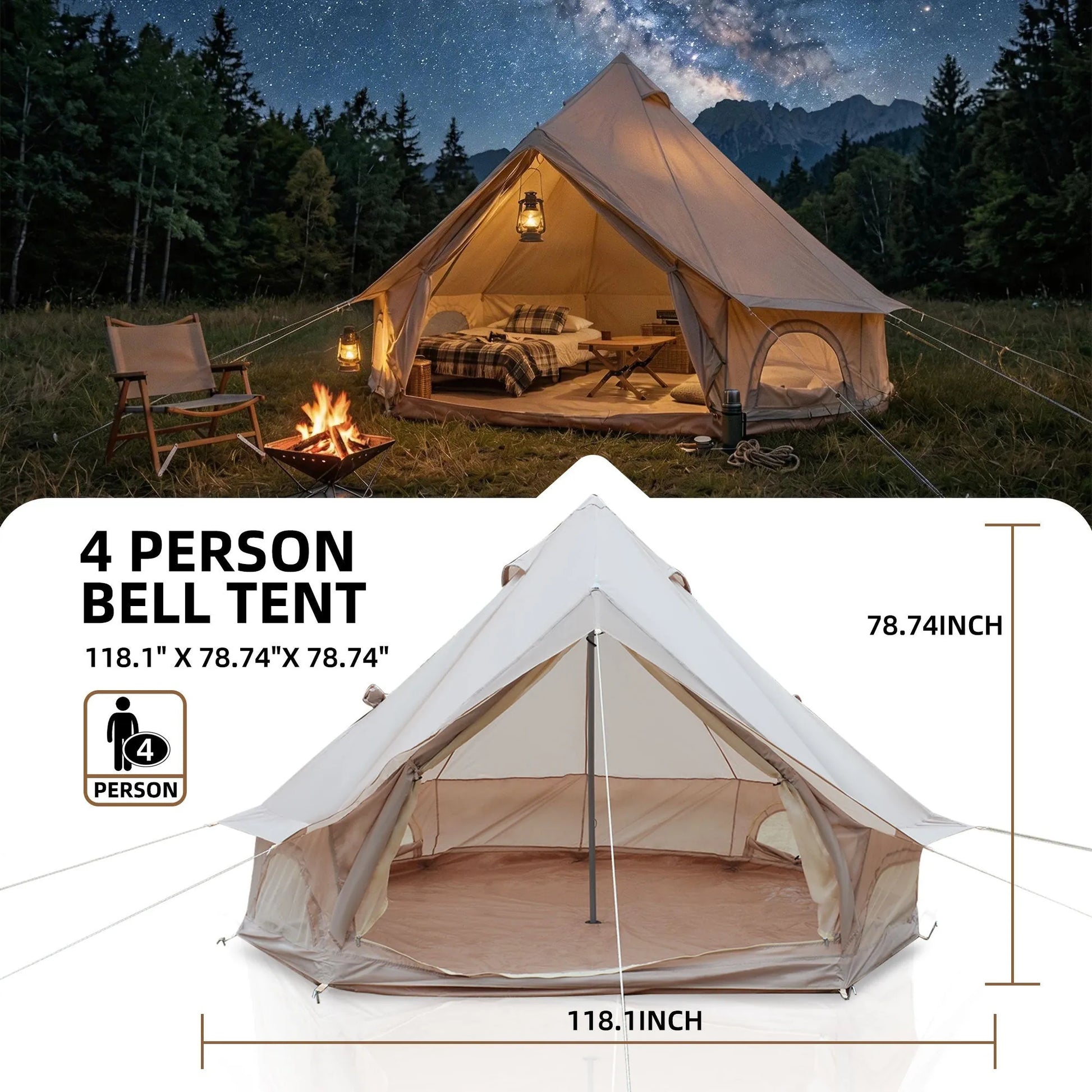 9.8-Foot Four-Season Bell Tent with Stove Jack – Beige – view 3