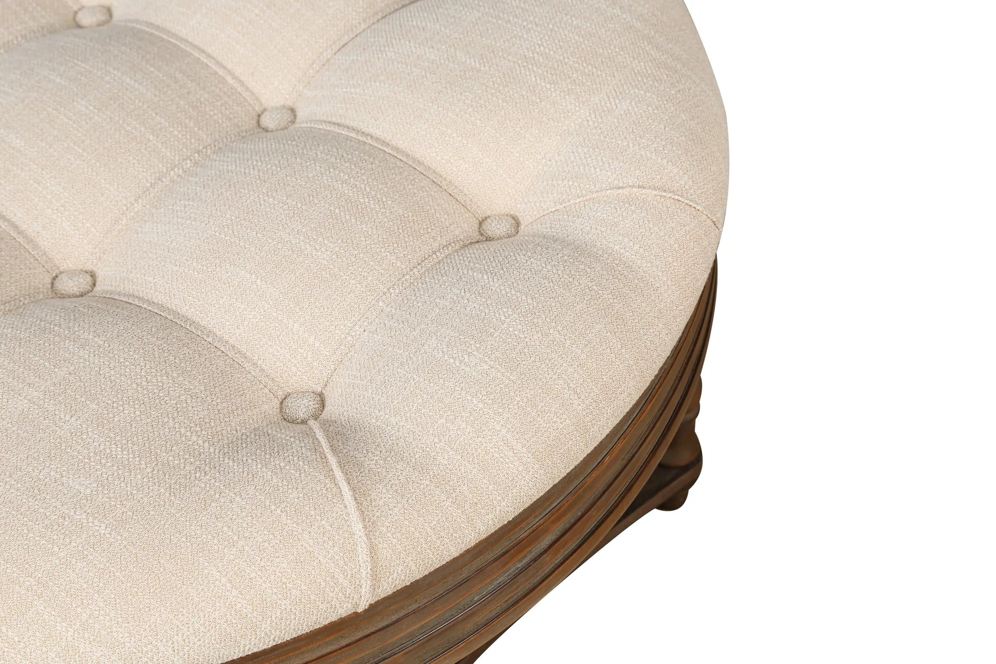 Oversized Round Tufted Ottoman Coffee Table with Storage Shelf – Beige – view 6