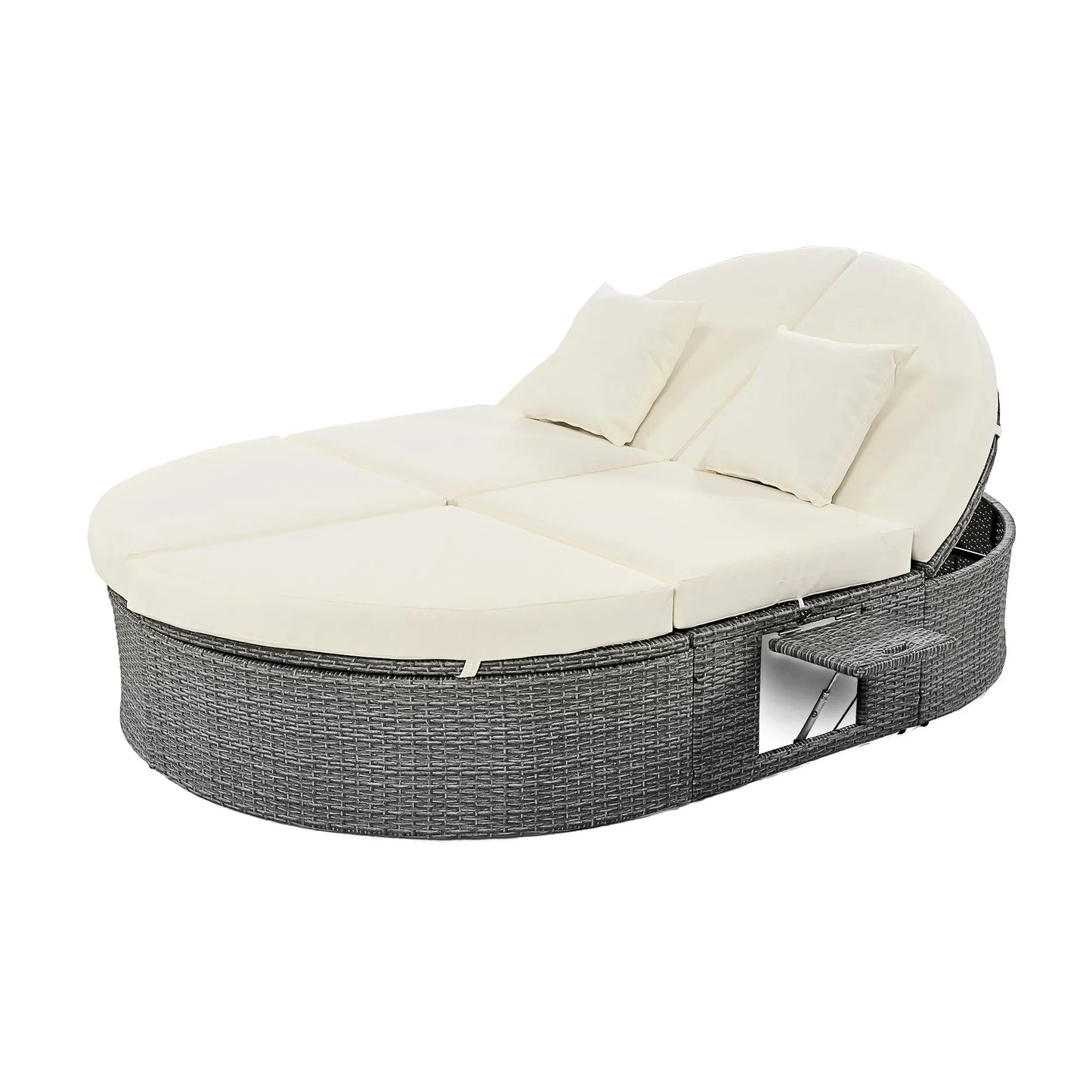 2-Person Rattan Outdoor Daybed with Adjustable Backrests – Beige – view 8