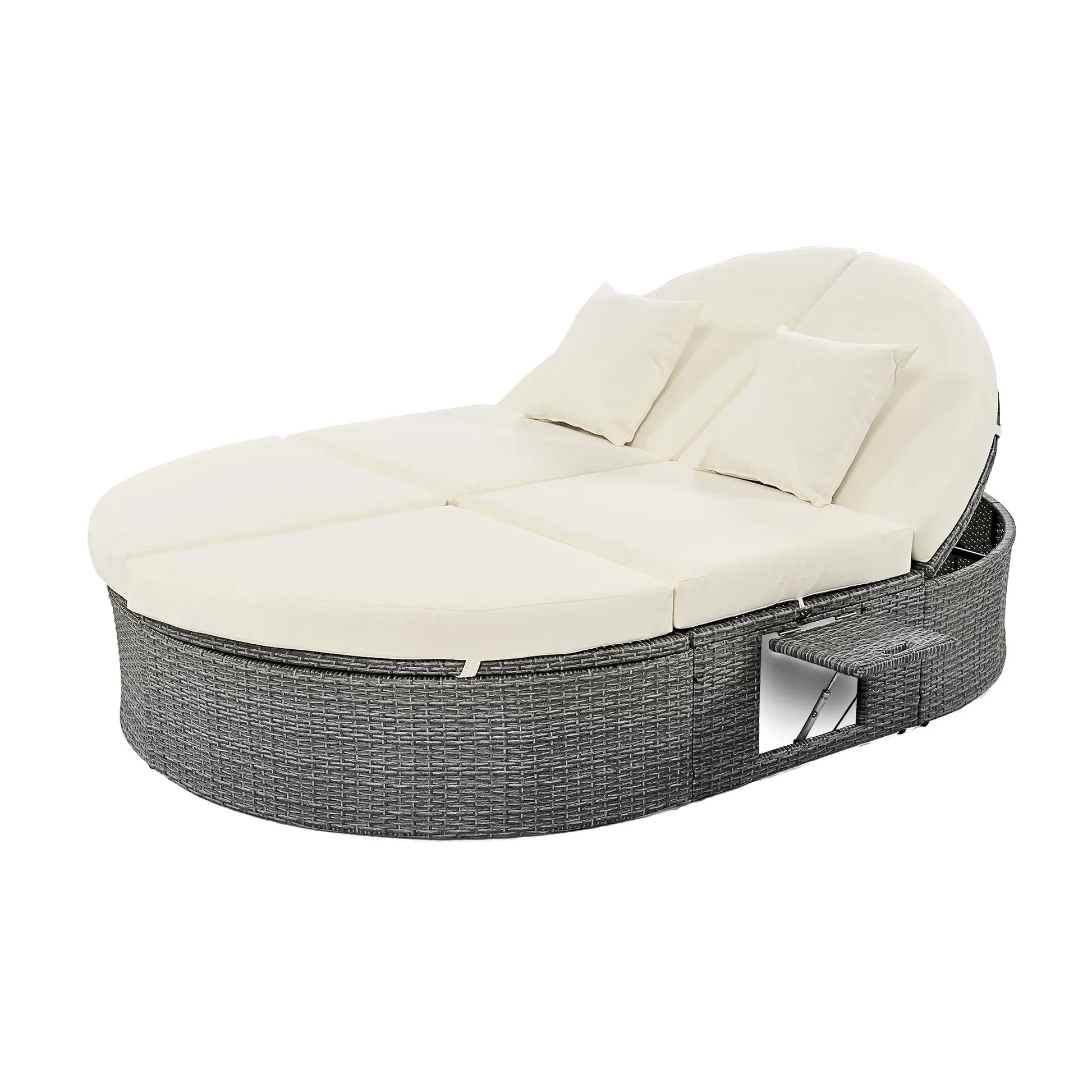 2-Person Rattan Outdoor Daybed with Adjustable Backrests – Beige – view 8